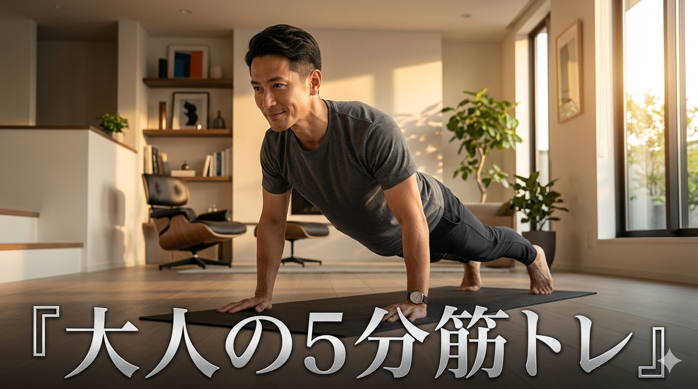 夏の爽やかな陽光が優しく差し込む洗練されたモダンな書斎を背景に、白のサマーリネンシャツをスマートに着こなしてデスクの前に座る40代のイケオジ男性。大人の下腹統治習慣戦略のイメージ。